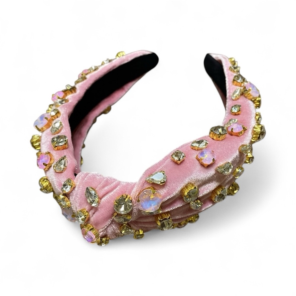 ✨ Rhinestone Knotted Velvet Headband – Pink Rainbow Crystal ✨ - Picture 6 of 10